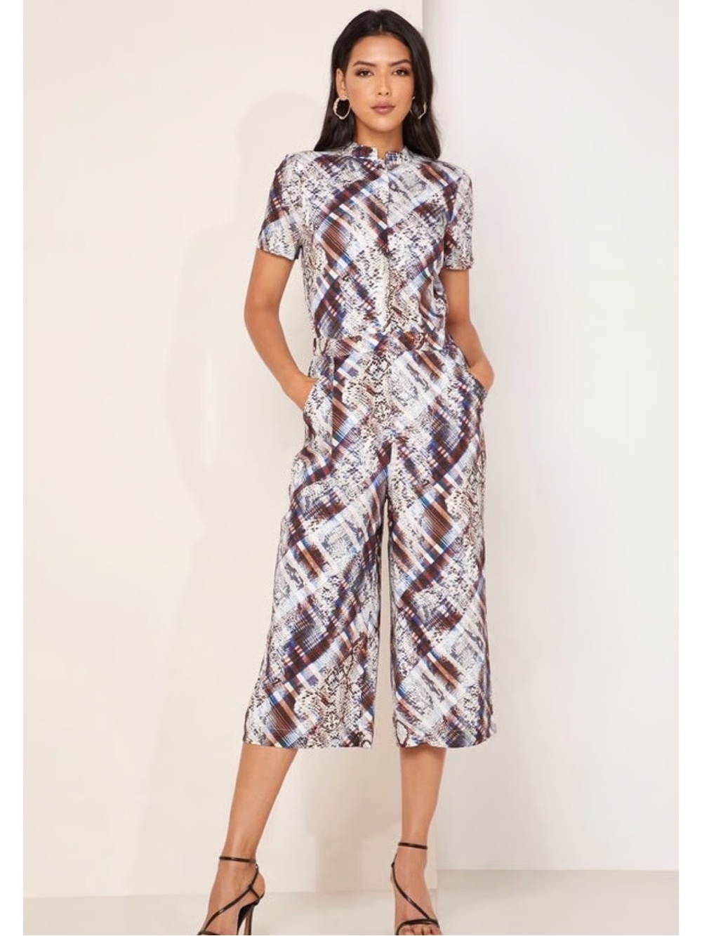 Ted Baker London Balay Quartz Brown/Blue Cropped Jumpsuit Size 1 (US 4)